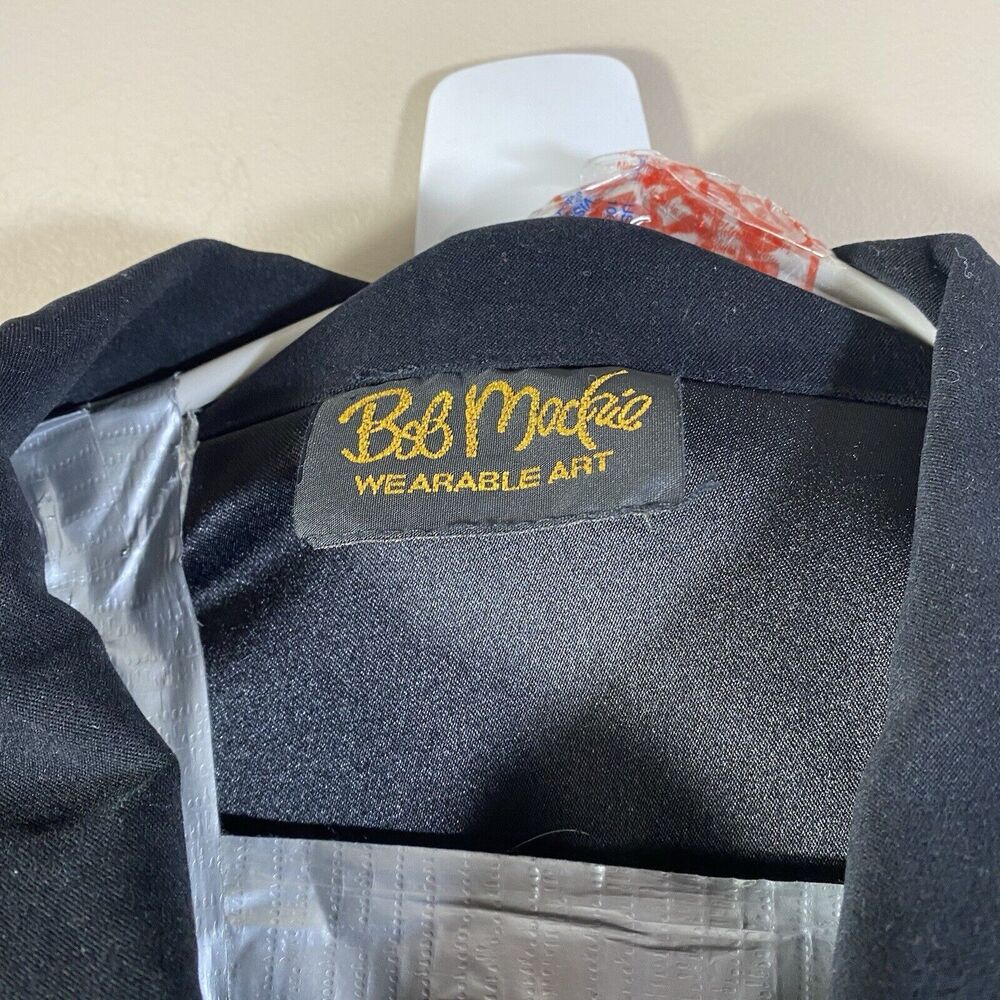 Bob Mackie Wearable Art Velour Floral Jacket 2X Black Velvet Embroidered Zip - Picture 6 of 11